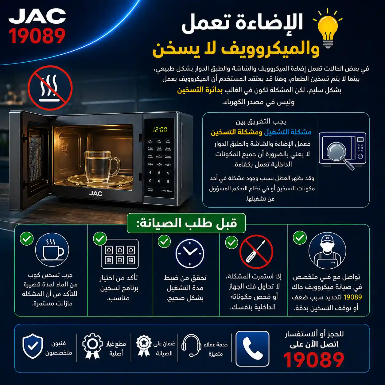 إضاءة ميكروويف jac ولكن لا يسخن